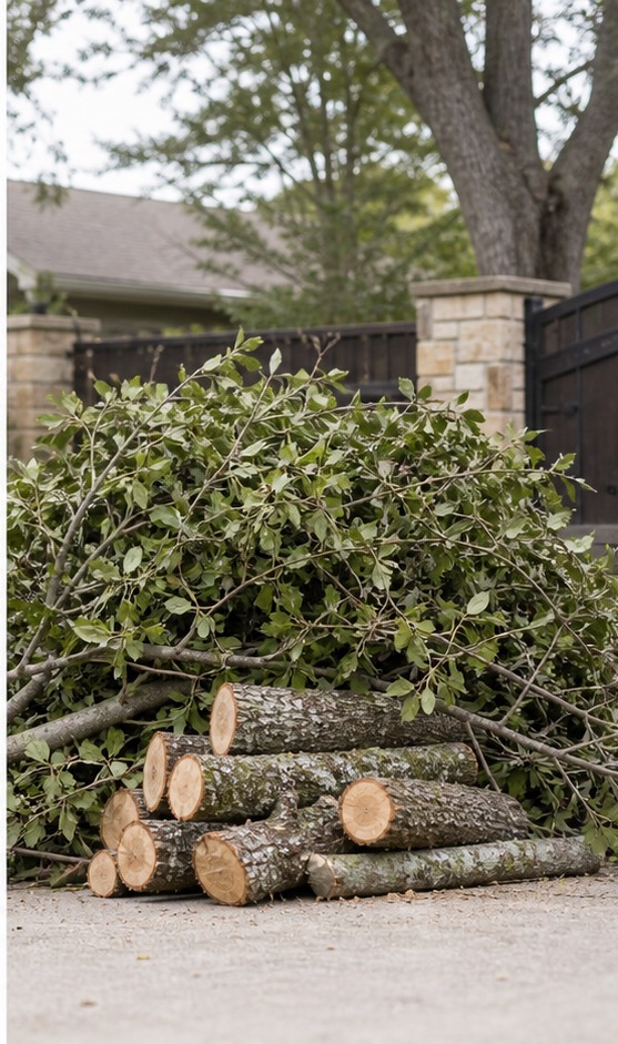 Tree debris loaded for haul off